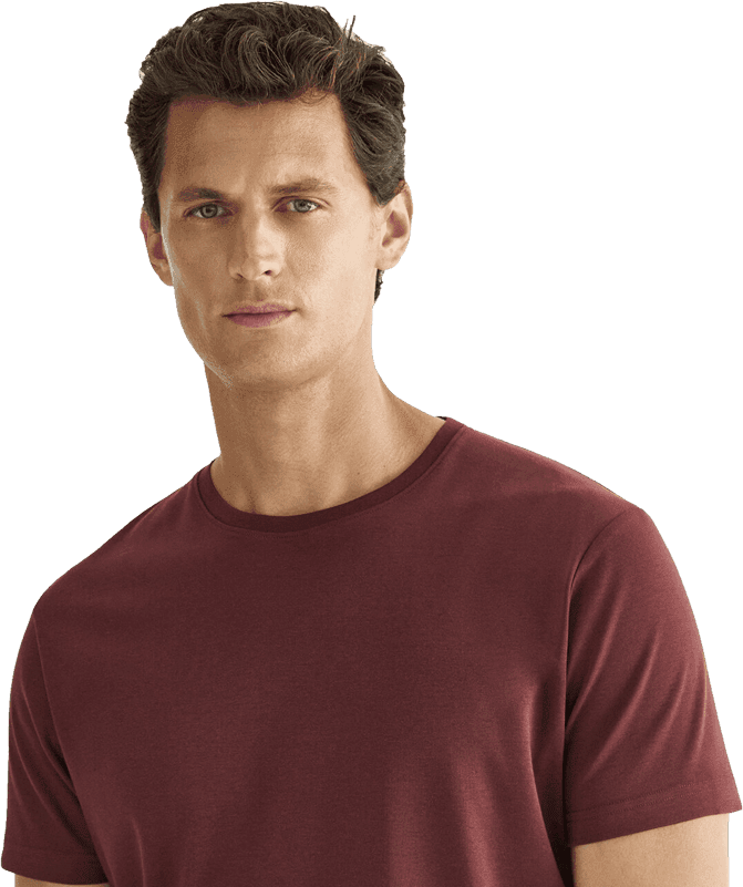 Fashion model wearing a burgundy zip sweater